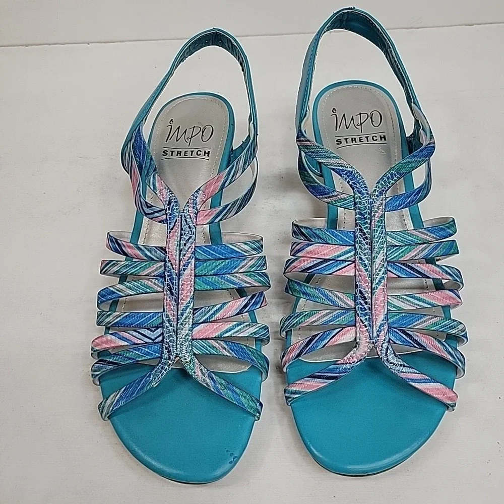 Impo Stretch‎ Caribbean Blues Slingback Wedge Heels Size 6.5 M Super Cute Preppy